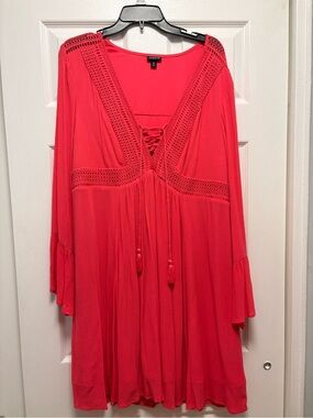 Torrid Coral-Red Crochet Trim Peasant Babydoll Dress